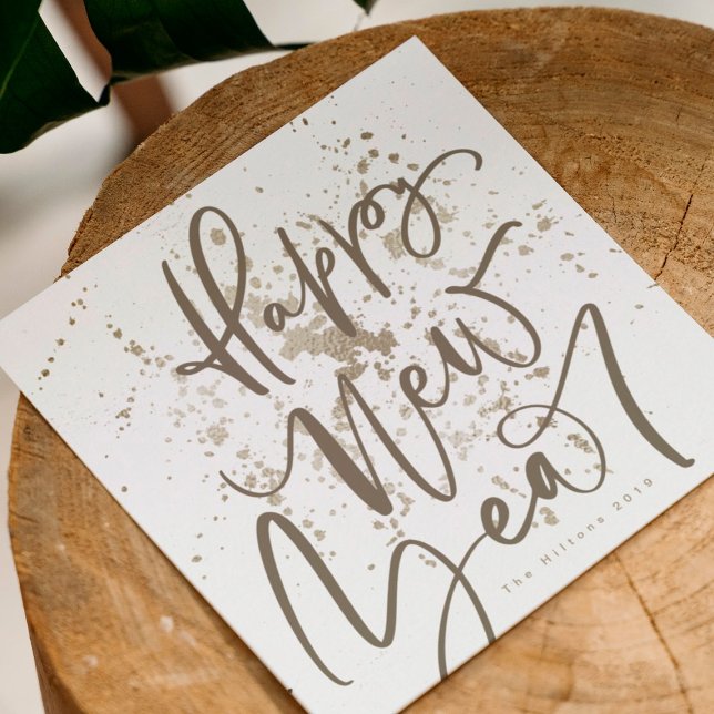 Happy New Year in sephia fog handwritten text Holiday Card (Creator Uploaded)