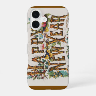 Happy New Year in Tree Trunks, Acorns and Flowers iPhone 16 Case