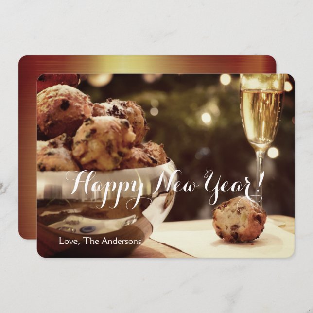 Happy New Year invitation card with champagne (Front/Back)