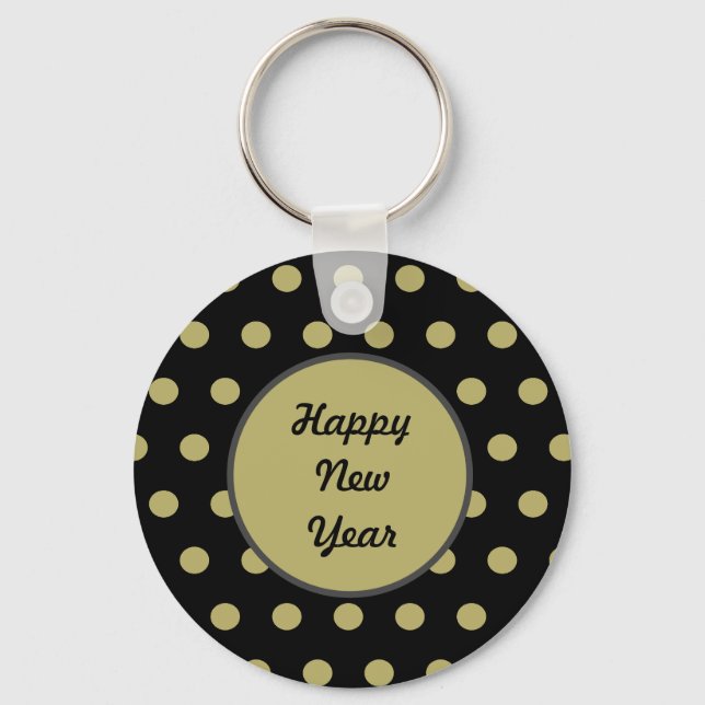 Happy New Year Keychain (Black & Gold) (Front)