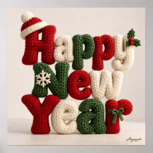 Happy New Year Knitted Wool Poster