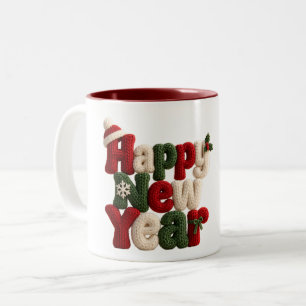 Happy New Year Knitted Wool Two-Tone Coffee Mug