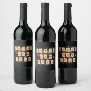 Happy New Year Large Text Wine Label