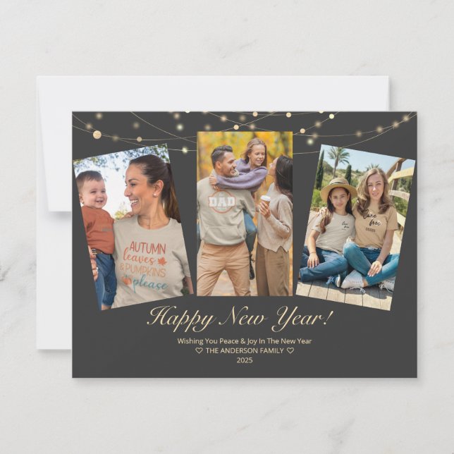Happy New Year Lights Family Photo Card (Front)