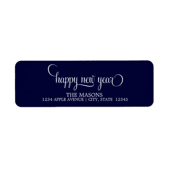 Happy New Year Lowercase Script | Dark Blue Return Address Label