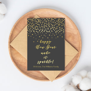 Happy New Year, make it sparkle! Gold Sparkles Postcard