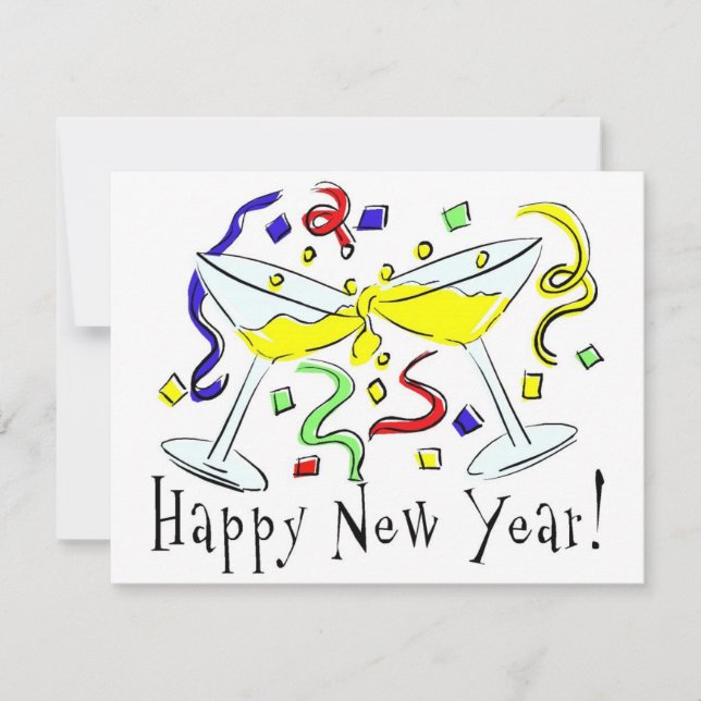 Happy New Year Martini Glasses Holiday Card (Front)