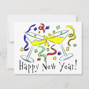 Happy New Year Martini Glasses Holiday Card