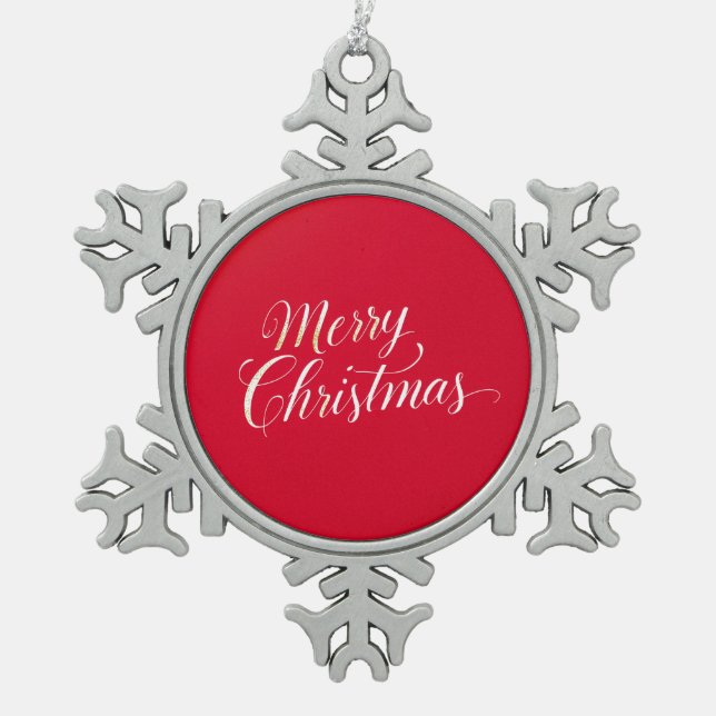 Happy New Year Merry Christmas Holiday Season Snowflake Pewter Christmas Ornament (Front)