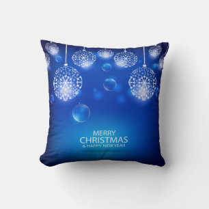 Happy New Year Merry Christmas Ornament Blue  Cushion