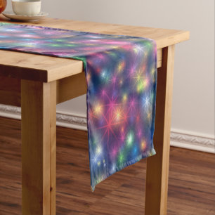 Happy New Year Merry Christmas Party Glitter Stars Short Table Runner