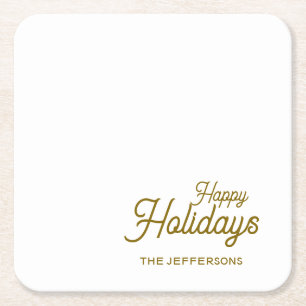Happy New Year Merry Christmas Seasonal Family Square Paper Coaster