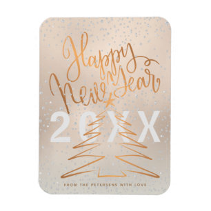 Happy New Year Metallic Copper Rose Gold Magnet