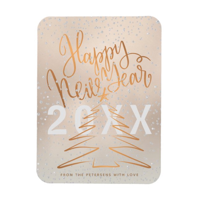 Happy New Year Metallic Copper Rose Gold Magnet (Vertical)