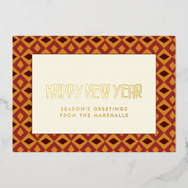 Happy New Year mid century pattern Foil Holiday Card (Front)