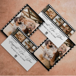 Happy New Year Minimal Camera Film Collage Photo  Holiday Card