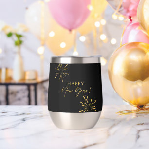 Happy New Year minimalist fireworks black