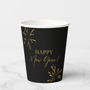 Happy New Year minimalist fireworks black Paper Cups