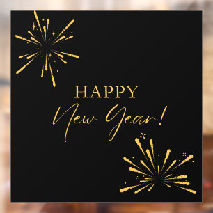 Happy New Year minimalist fireworks black Window Cling