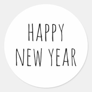 Happy New Year Minimalist Modern Holiday Party Classic Round Sticker