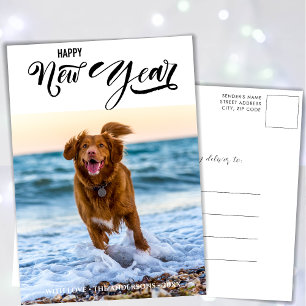 HAPPY NEW YEAR Minimalist Modern Script Photo Holiday Postcard