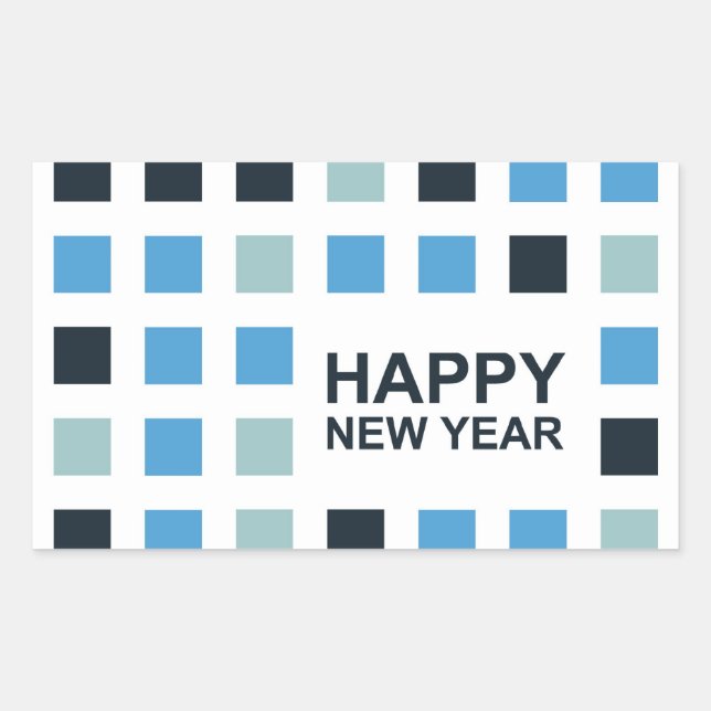 happy new year (mod squares) rectangular sticker (Front)