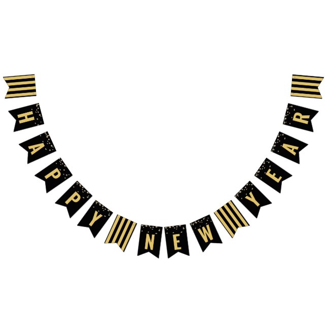 Happy New Year Modern Black Gold Party Bunting (All)