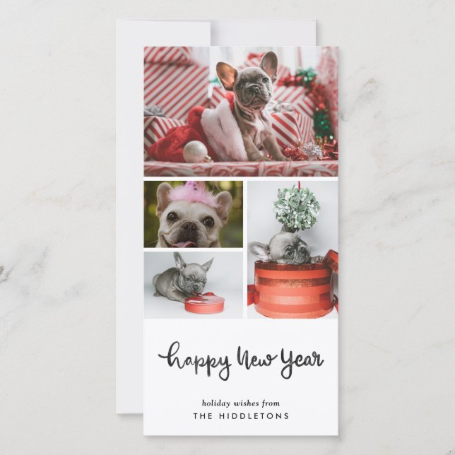 Happy New Year | Modern Casual Dog Photo  Holiday Card (Front)