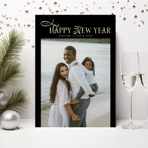 Happy New Year Modern Chic Family 4 Photos Collage Foil Holiday Card