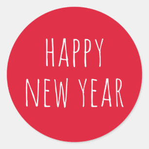 Happy New Year. Modern cute typography. Red white Classic Round Sticker