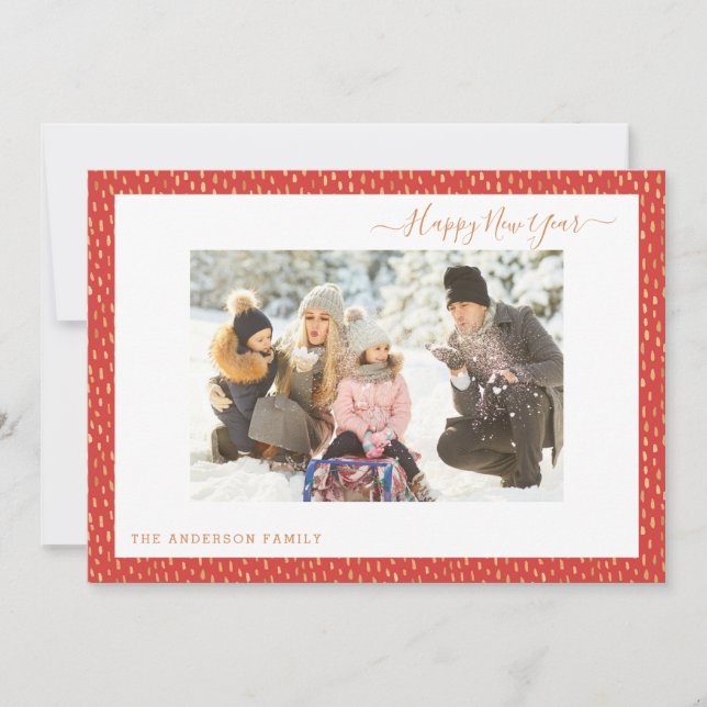 Happy New Year Modern Elegant Red Simple Card (Front)