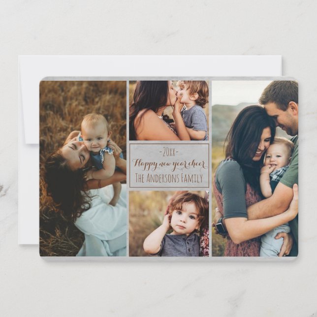 Happy New Year  Modern Family Photo Collage Review Holiday Card (Front)