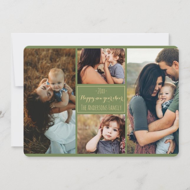 Happy New Year  Modern Family Photo Collage Review Holiday Card (Front)