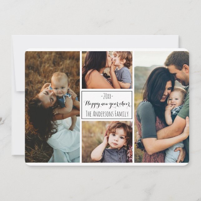 Happy New Year  Modern Family Photo Collage Review Holiday Card (Front)