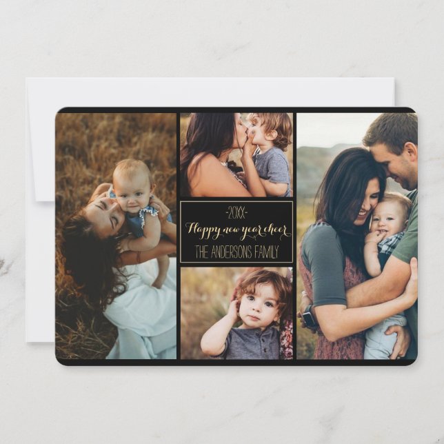Happy New Year  Modern Family Photo Collage Review Holiday Card (Front)