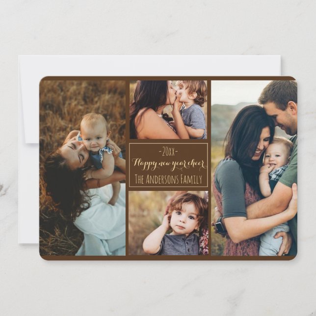 Happy New Year  Modern Family Photo Collage Review Holiday Card (Front)
