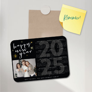 Happy New Year Modern Gold Starburst 2025 Calendar Magnet
