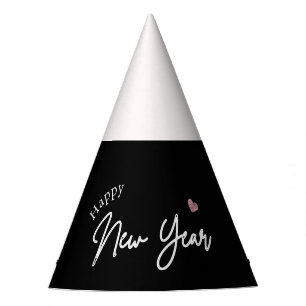 Happy New Year Modern Minimalist Typography Black Party Hat
