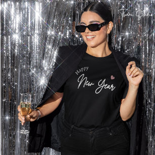 Happy New Year Modern Minimalist Typography Black T-Shirt