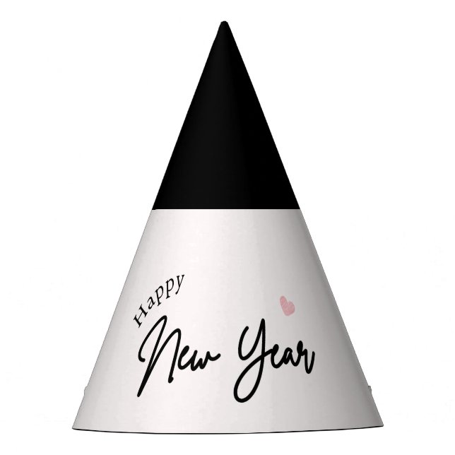 Happy New Year Modern Minimalist Typography White Party Hat (Front)