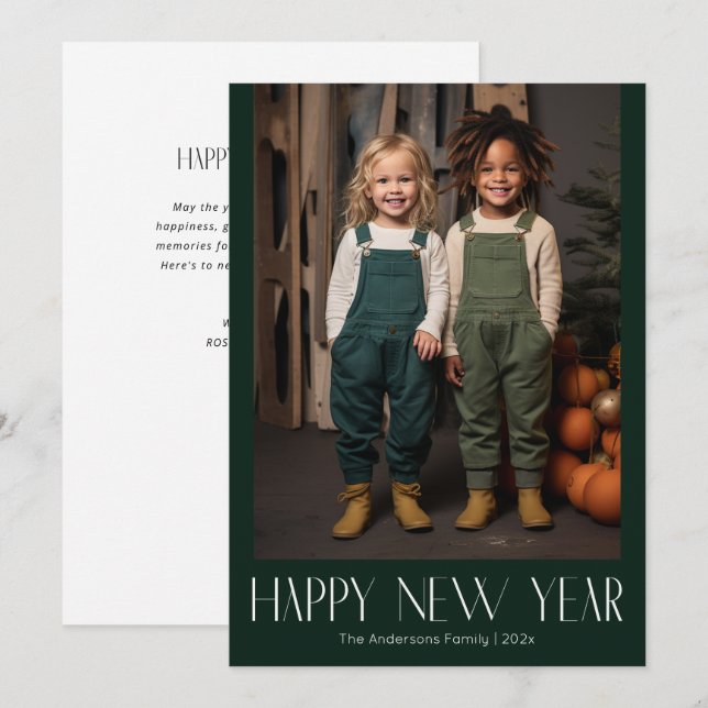 Happy new year modern photo holiday card (Front/Back)