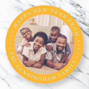 Happy New Year Modern Simple Chic Family Photo Classic Round Sticker