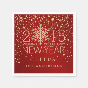Happy New Year Modern Snowflake Confetti Holiday Napkin