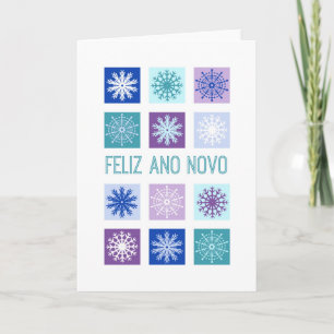 Happy New Year Modern Snowflakes Portuguese Holiday Card