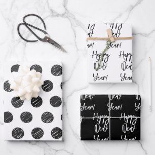 Happy New Year! Modern Text Artisan Polka Dots Wrapping Paper Sheet