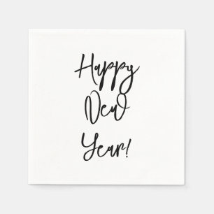 Happy New Year! Modern Text Chic Black White Fun Napkin