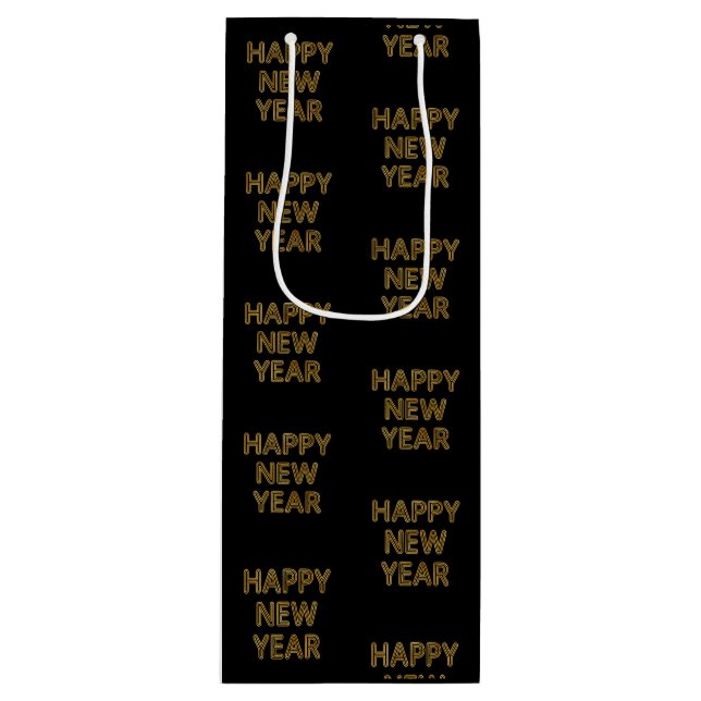 Happy New Year Modern Typography Wine Gift Bag (Front)