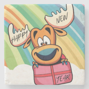Happy New Year Moose - Festive Celebration Design Stone Coaster