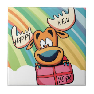 Happy New Year Moose - Festive Celebration Design Tile