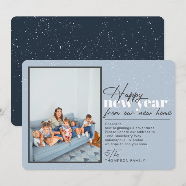 Happy New Year Moving Announcement Blue Photo (Front/Back)
